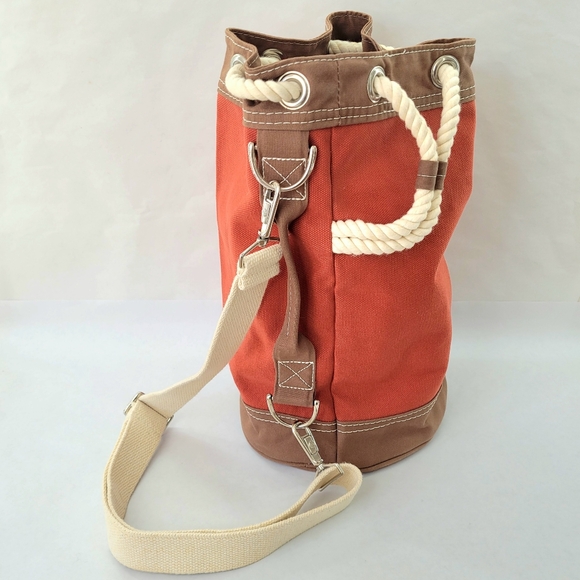 Very rare vintage LL Bean rope barrel Boat and Tote Bag - Orange & Brown - Picture 1 of 12